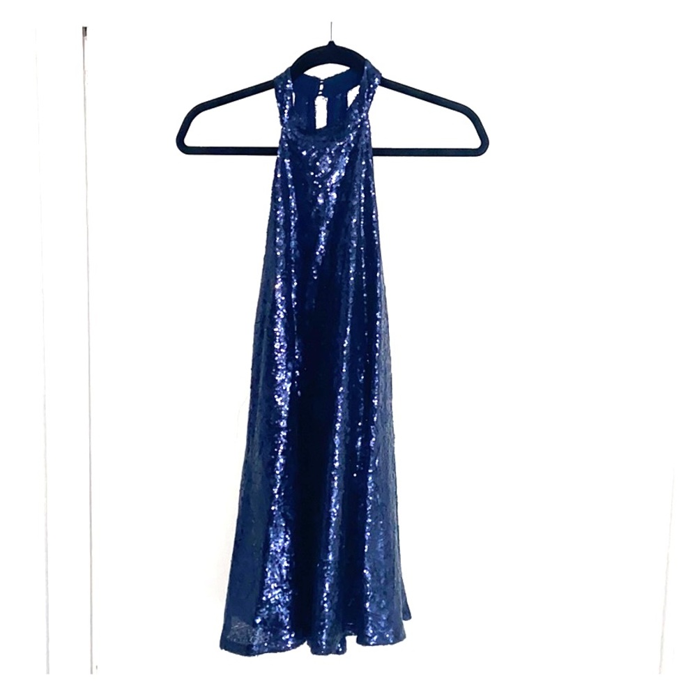 Lulus blue sequins mini halter dress